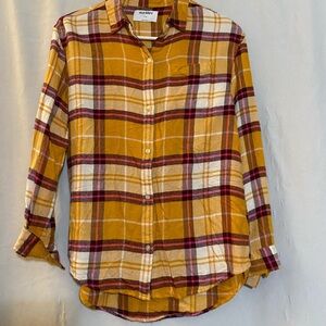 Old Navy girls 14Mustard/Burgundy Plaid Shirt long sleeved button up NWT RTV $24